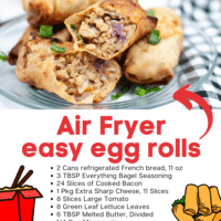 Ground chicken filled egg rolls. Cooked in the Air fryer.