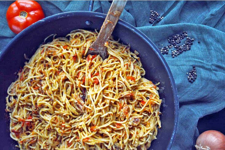 Image for Fried Spaghetti with Cheddar, Tomatoes and Onions